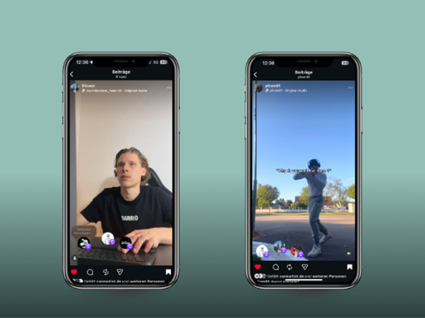 two mobile phones showing instagram reels